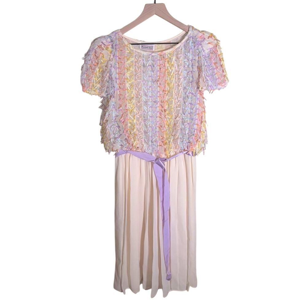 VINTAGE MUSTARD SEED coquette cottage core Multicolor Ribbon Detail dress S